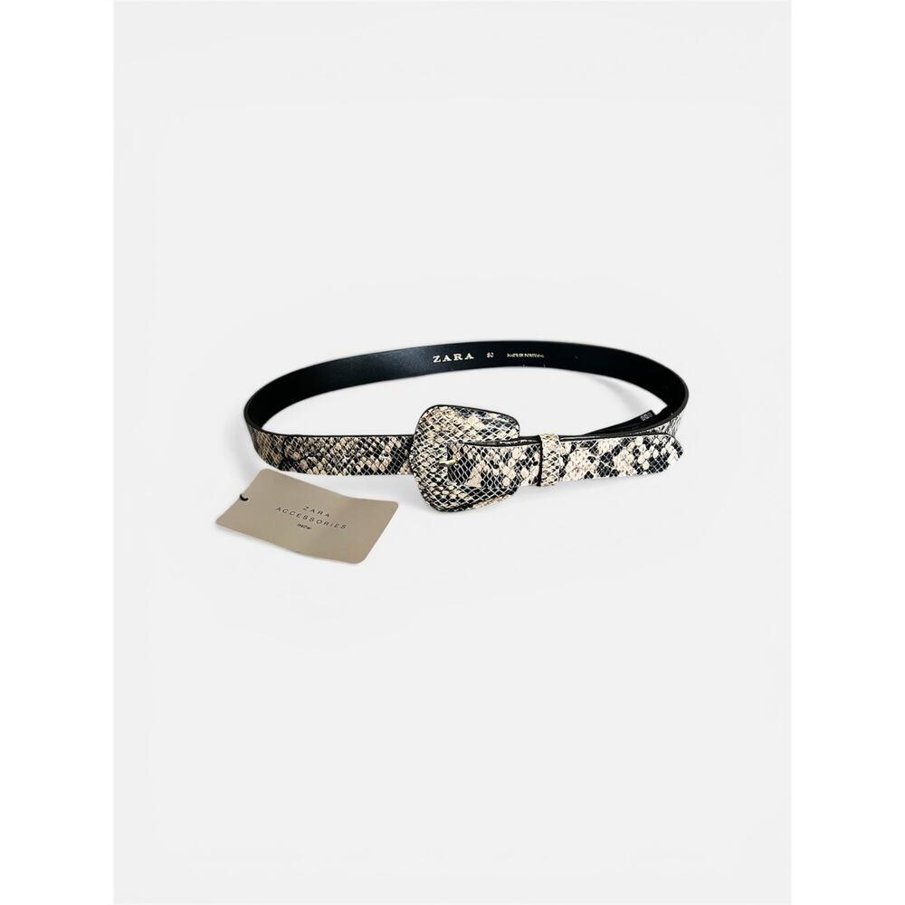 NWT Zara Leather Python Snakeskin Print Womens Belt Sz US 30 EU 80 Portugal